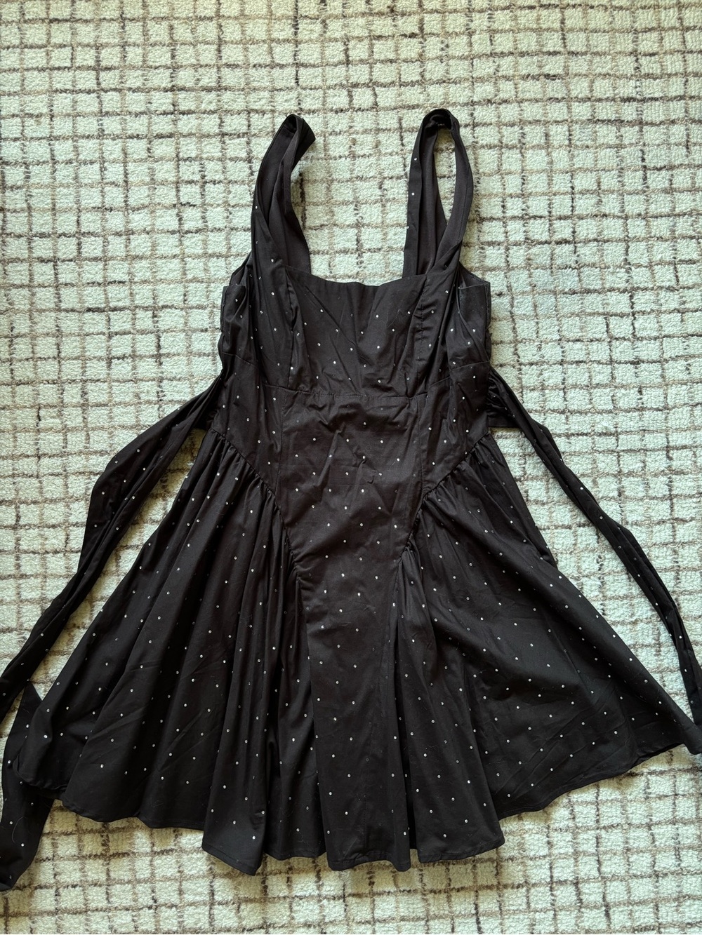Black Sleeveless Polka Dot Fit-and-Flare Dress